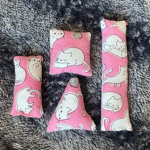 Handmade Pink Printed Shapes & Kick Stick Catnip Toy Set of 4